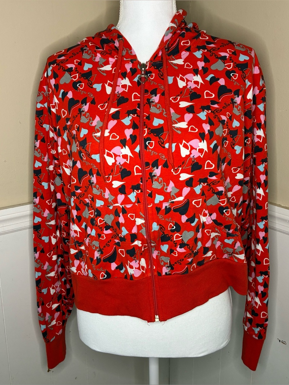Y2K Heart Print Cropped Zip Hoodie 1X